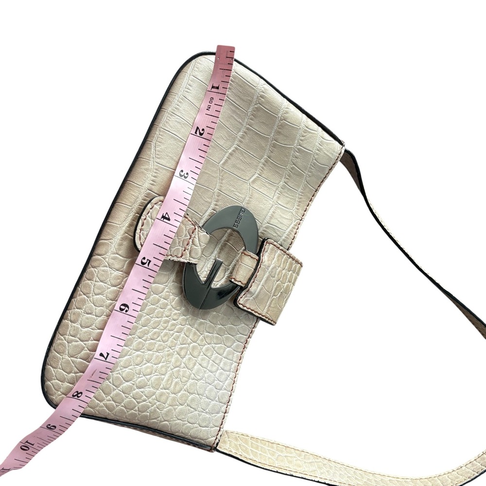 Guess Y2K Cream Croc Embossed Baguette Shoulder Bag Silver G Logo Purse McBling - Picture 8 of 11